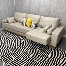 Sofá Rovere Retrátil 3 Módulos 4 Lugares D'confort Design Linho Mesclado Bege e Cinza M37 - 6