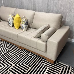 Sofá Rovere Retrátil 3 Módulos 4 Lugares D'confort Design Linho Mesclado Bege e Cinza M37 - 9