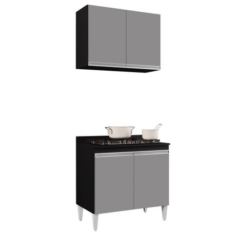 Armário Califórnia e Balcão para Cooktop Flórida Preto/cinza - Lumil