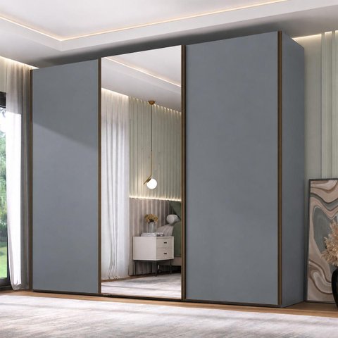 Roupeiro Veneto em MDF 274,5x230cm 3 Portas com Espelho Cinza 1000