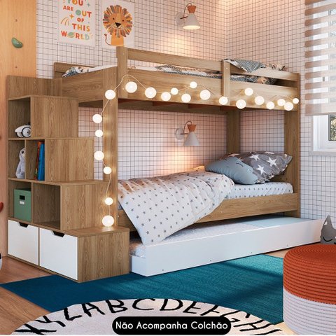 Treliche Infantil com Escada e Nichos Infix C06 Aveiro/branco - Mpozenato