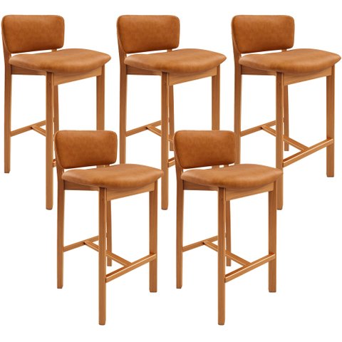 Kit 05 Banquetas Alta para Cozinha Sala de Jantar Bar Dara L02 Couríssimo Canela - Lyam Decor