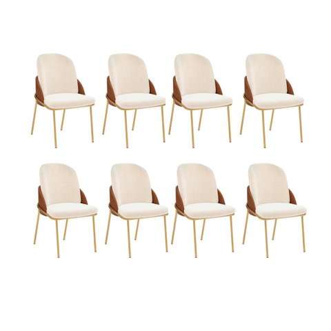 Kit 08 Cadeiras em Metal Dourado para Sala de Jantar Vitta Bege/Terracota/Pérola