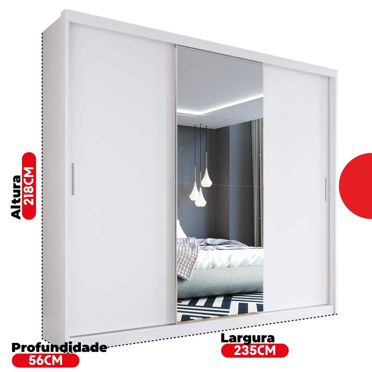 Guarda Roupa Casal com 3 Portas e 1 com 4 Espelhos 100% MDF London Yescasa - 6