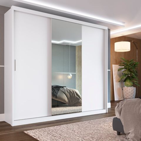 Guarda Roupa Casal com Espelho 3 Portas de Correr 100% MDF London Branco Yescasa