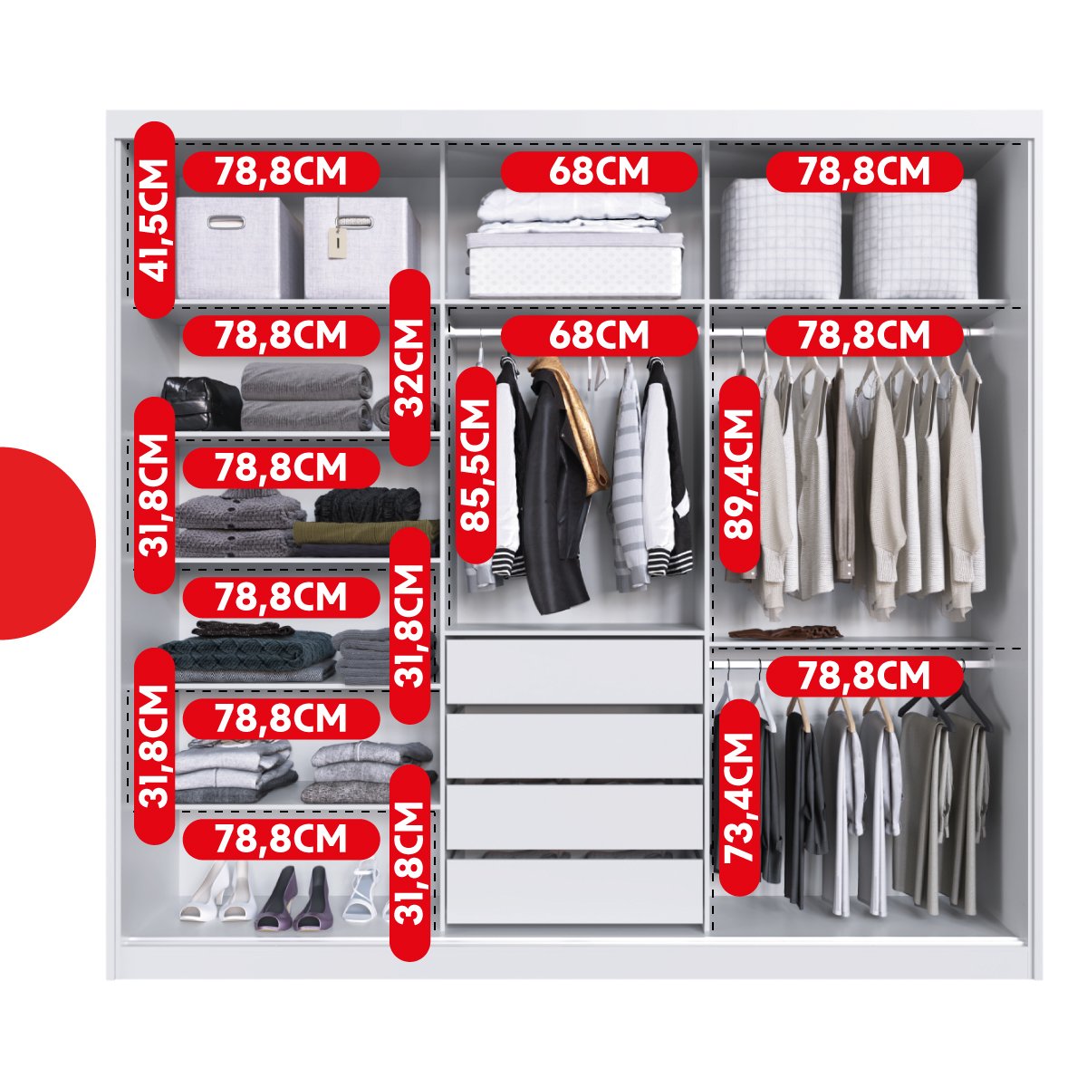 Guarda Roupa Casal com 3 Portas e 1 com 4 Espelhos 100% MDF London Yescasa - 7