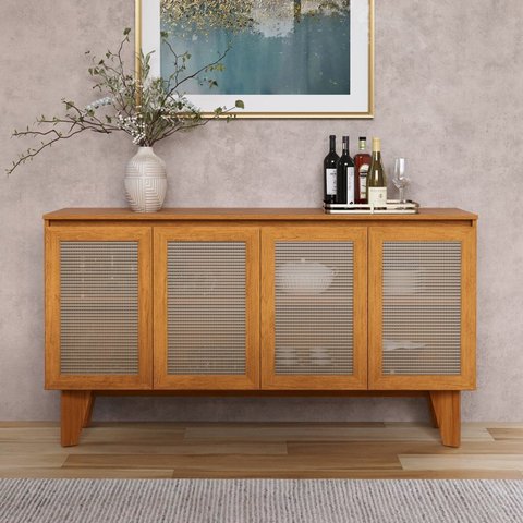 Buffet 4 Portas com Tela Indiana Topazzio Marrom/Nature