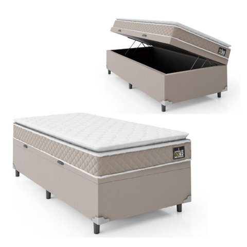 Cama Box Baú Solteiro com Colchão D45 Pillow Top 88x188 cm - Bege