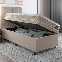 Cama Box Baú Solteiro com Colchão D45 Pillow Top 88x188 cm - Bege - 4