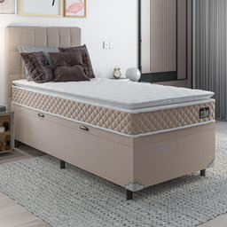 Cama Box Baú Solteiro com Colchão D45 Pillow Top 88x188 cm - Bege - 8