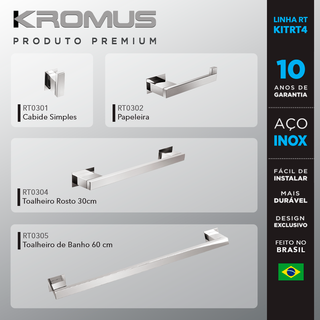 Kit Acessórios Para Banheiros 4 Peças Inox - Kromus Kitrt4 - 2