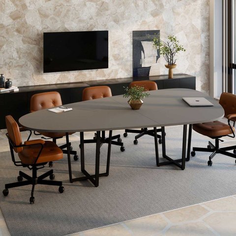 Mesa de Reunião Orgânica 2,70MX1,60m com Pés em Metal e Tampo Bipartido F5 Corporate Cinza/Preto