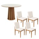 Ver imagem 1 de Mesa Jantar Redonda 105cm e 4 Cadeiras Estofadas em Linho Cor:off White com Freijó e Linho 2019/