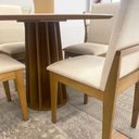 Ver mais imagens de Mesa Jantar Redonda 105cm e 4 Cadeiras Estofadas em Linho Cor:off White com Freijó e Linho 2019/