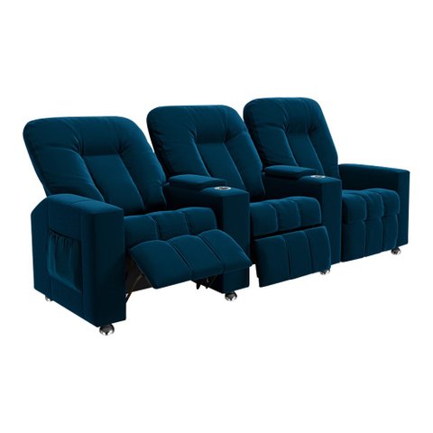 Poltrona Reclinável 3 lugares para Sala de Cinema Pequim Veludo Azul Marinho - Gran Belo