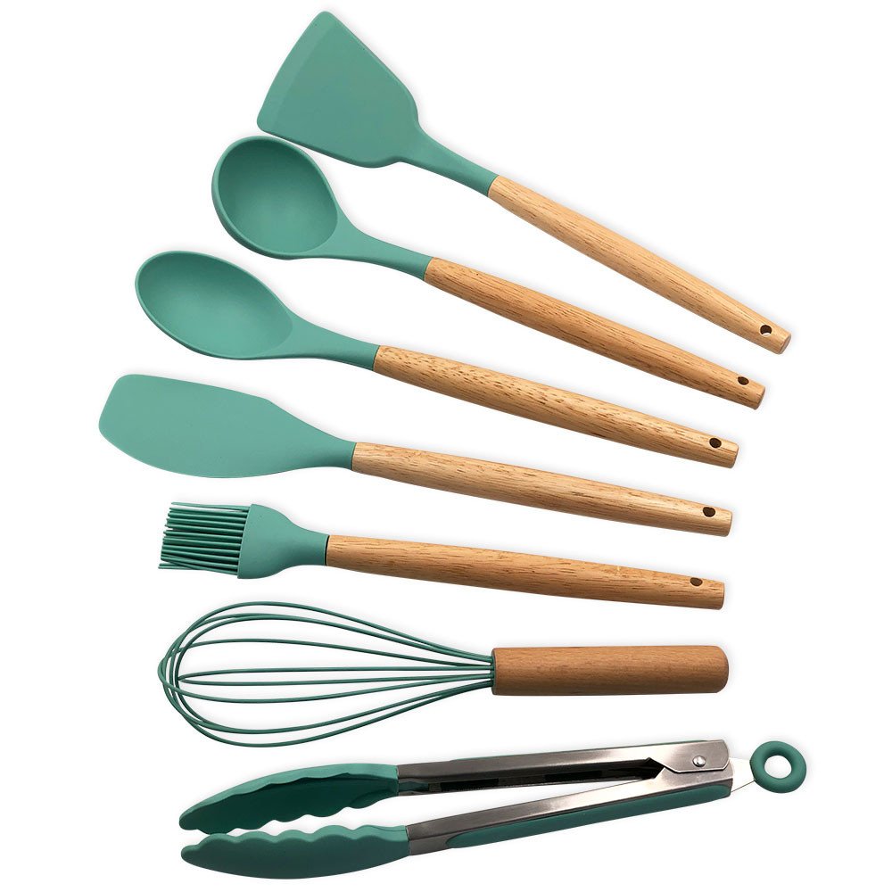 Conjunto de Utensilios Silicone 8 Peças Premium Verde Escuro - 2