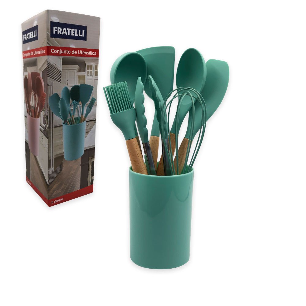 Conjunto de Utensilios Silicone 8 Peças Premium Verde Escuro - 3