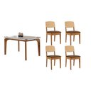 Ver imagem 1 de Sala Jantar Mesa Londrina Tampo C/ Vidro Curvo 120cm+4 Cadeiras Havana Naturale/off White - Suede