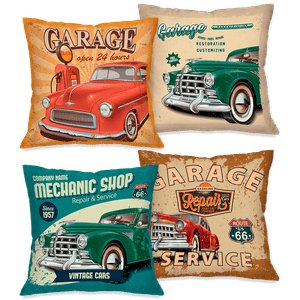 Kit com 4 Capas para Almofadas Decorativas Abstrato Retrô Carros