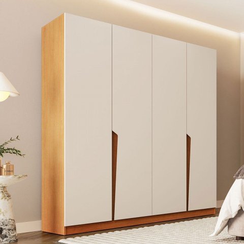 Guarda-roupa Casal Porto 4 Portas 4 Gavetas Freijó/creme - Politorno