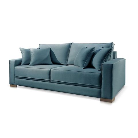 Sofá Marrocos 3 Lugares Linho Azul 2,0m Confortável Sala