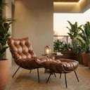Ver imagem 1 de Kit Poltrona e Puff Costela Sala Estar Decorativo Courino Nozes Caramelo