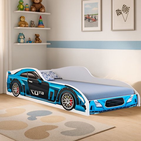 Cama Juvenil Montessoriana Modelo Carro em Mdf Resistente:azul