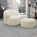 Ver imagem 1 de Conjunto Poltrona Base Fixa e Puff Decorativo Charlote Sala de Estar Bouclê Bege G88 - Gran Belo