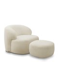 Ver imagem 2 de Conjunto Poltrona Base Fixa e Puff Decorativo Charlote Sala de Estar Bouclê Bege G88 - Gran Belo