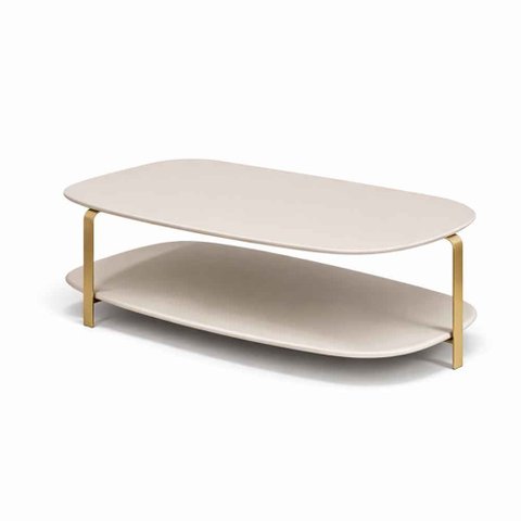 Mesa de Centro Decorativa Litch Mdp/mdf Pés em Metal Offwhite G77 - Gran Belo