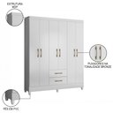 Ver imagem 3 de Guarda Roupa Casal 6 Portas 2 Gavetas 153cm Paraná M07 Branco - Mpozenato
