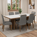 Ver imagem 1 de Conjunto Sala de Jantar Tampo de Madeira 6 Cadeiras Rustic/Branco/Silver Sarlat Madesa