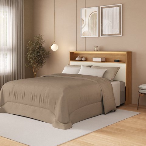 Cabeceira Casal com Nicho e LED 100% MDF Aurora Yescasa