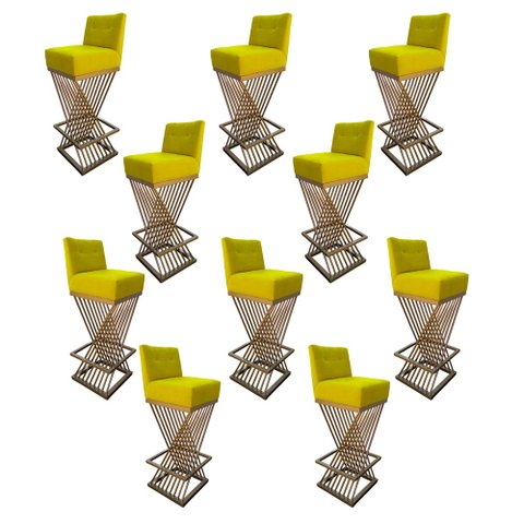 Kit 10 Banquetas Luma Base de Ferro Sued Amarelo - D'classe Decor
