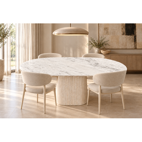 Mesa de Jantar Oblongo com Tampo em Mármore Espírito Santo e Base Marfim 170x100