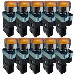 Kit 10 Botao Pulsador Lk2-bw3561 Amarelo Lum 220v 1na Lukma - 1