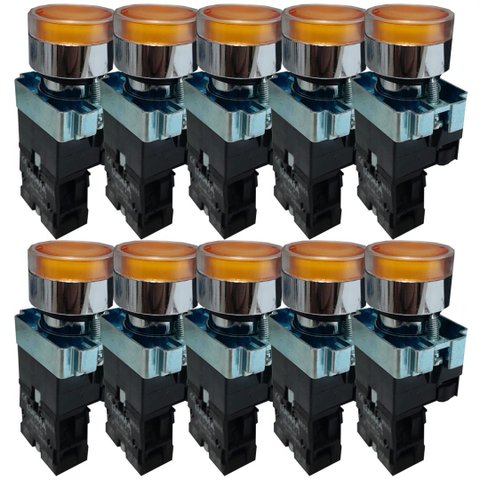 Kit 10 Botao Pulsador Lk2-bw3561 Amarelo Lum 220v 1na Lukma