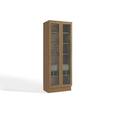 Cristaleira Sala Jantar Botanic M628 c/ 2 Portas de Vidro e 1 Gaveta 50cm Nogueira/Verde Oliva -