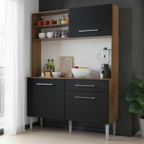 Kit Cozinha Compacta 120cm Rustic/preto Life Madesa