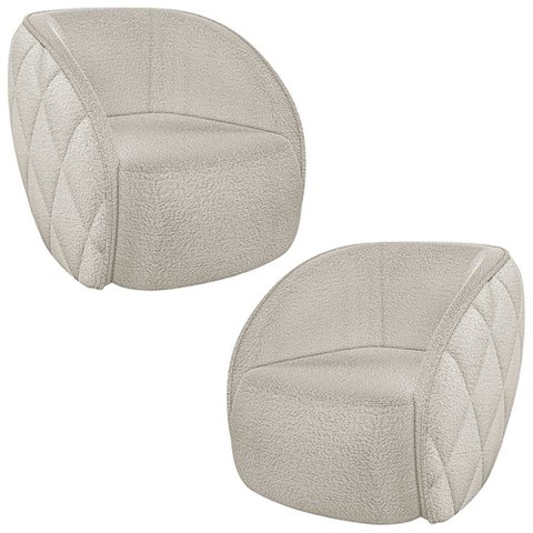 Kit 2 Poltronas Decorativa para Sala 90cm Tressê Zion M22 Bouclê Branco - Mpozenato