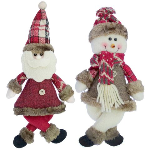 Kit 6 Enfeites Boneco de Neve e Papai Noel Natal em Tecido 30cm