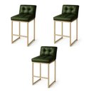 Ver imagem 2 de Banqueta Cozinha Alta com Encosto Industrial Kit 3 Champanhe Lirina Pu Verde C05 - D’Rossi