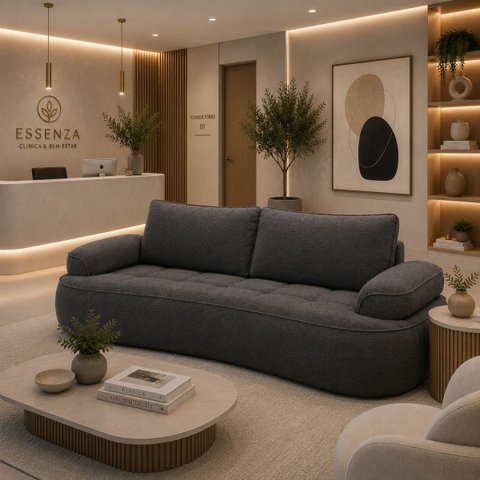 Sofá Yafa 210cm 3 Lugares Moderno Sala Consultório:Cinza Escuro/Bouclé
