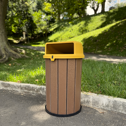 Lixeira Madeira Plástica 75 Litros - 50 Cm:marrom/amarelo - 3