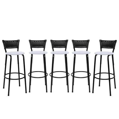 Kit 5 Banquetas para Bancada Banco Alto Junco Preto Balcão Cozinha Gourmet Bar Área de Lazer Piscina