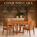 Ver imagem 4 de Conjunto Mesa 110cm Redonda com 4 Cadeiras Madeira Estofada Sala Cozinha para Apartamento Lara Capri