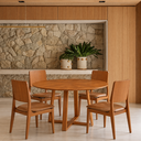 Ver imagem 1 de Conjunto Mesa 110cm Redonda com 4 Cadeiras Madeira Estofada Sala Cozinha para Apartamento Lara Capri