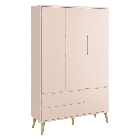 Guarda Roupa Infantil Theo 3 Portas Rosa com Pés Madeira Natural – Reller