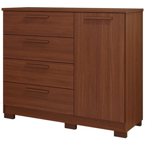 Cômoda Quarto Mavi 4 Gavetas Grandes 1 Porta com Pés 100 Mdf Pm Home