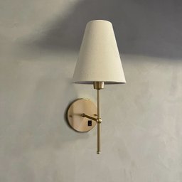 Arandela Luminaria de Parede Dourado com Interruptor Cupula Bege Tecido Algodao Bivolt - 4